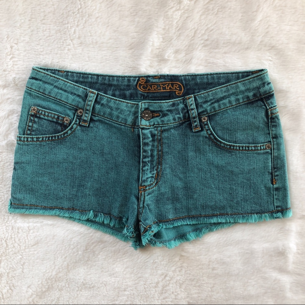 Carmar Aqua Teal Over Dye Cut Off Mini Shorts